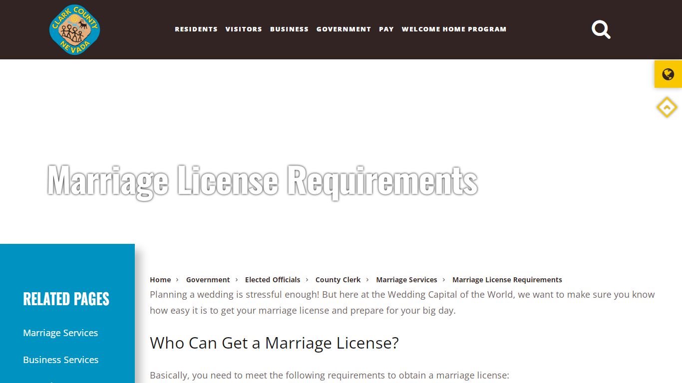 Marriage License Requirements - Clark County, Nevada